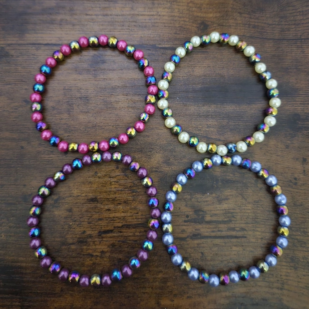 Colorful Iridescent Beaded Bracelet Set